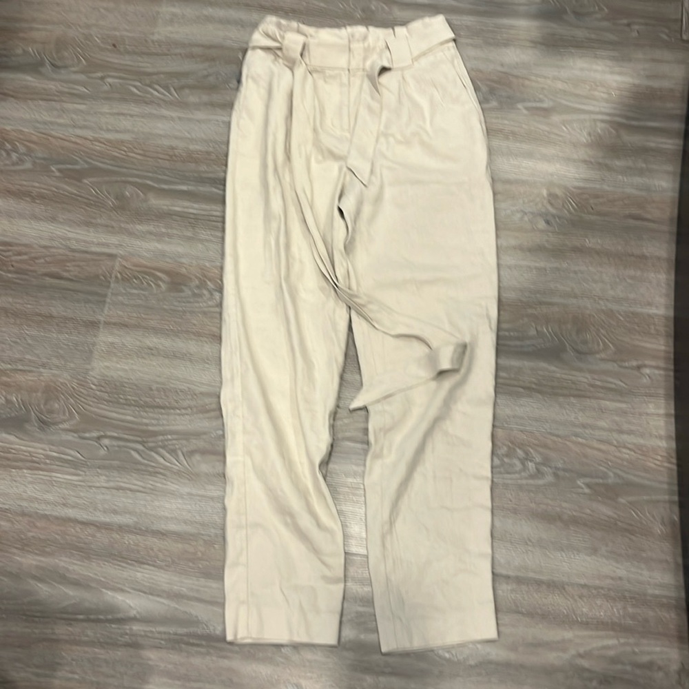 Express Tan Linen Paper Bag Waist Pants